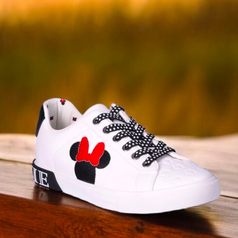 Women's White and Black Sneakers with Red Accent